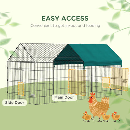 PawHut 87" Small Animal Playpen, Pet Playpen Yard Fence for Rabbits, Chicken, Chinchillas with Roof for Indoor & Outdoor, Green