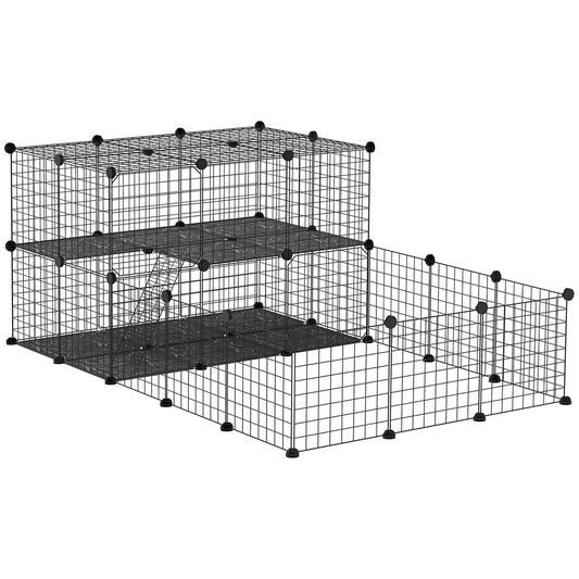 PawHut 47 Panels Pet Playpen, Small Animal Playpen with Doors, Portable Metal Wire Yard Bunny Pen for Guinea Pigs, Chinchillas, 14" x 14"