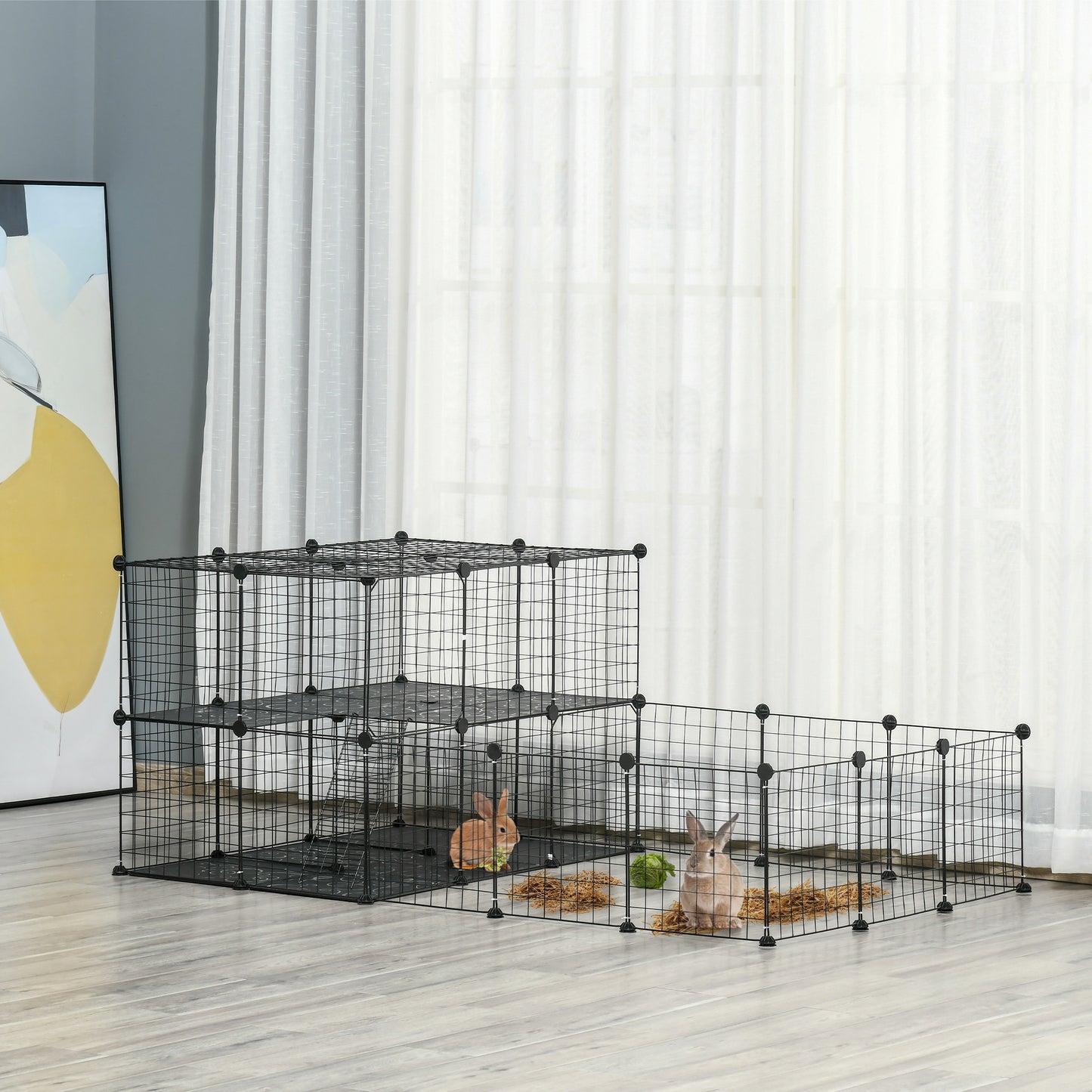 PawHut 47 Panels Pet Playpen, Small Animal Playpen with Doors, Portable Metal Wire Yard Bunny Pen for Guinea Pigs, Chinchillas, 14" x 14"