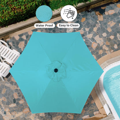 7.5ft Patio Outdoor Table Market Yard Umbrella with Push Button Tilt/Crank, 6 Sturdy Ribs for Garden, Deck, Backyard, Pool, Turquoise
