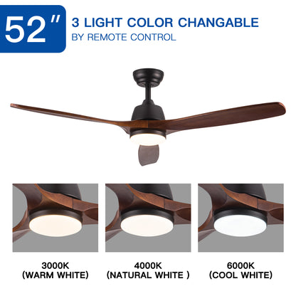 52" YUHAO Farmhouse Rustic LED Ceiling Fan with Remote Control