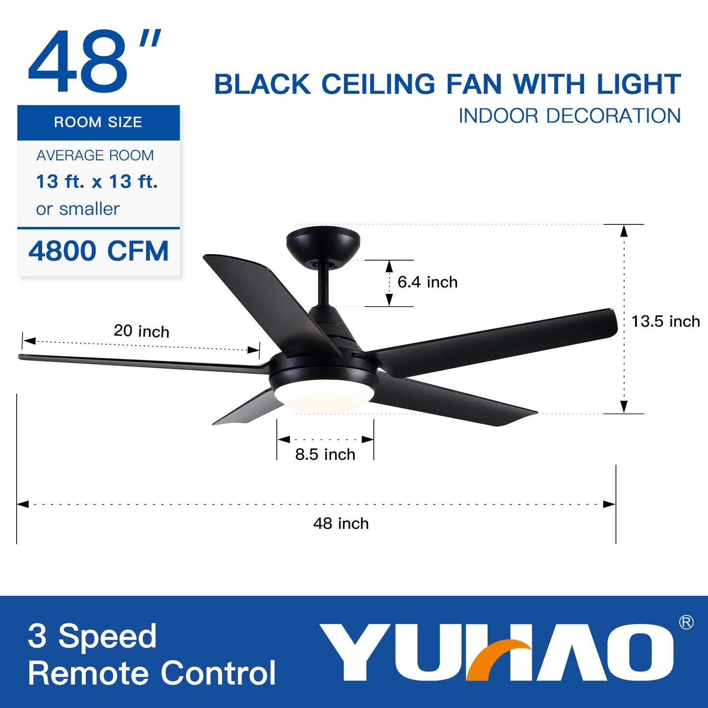 48" Modern Contemporary LED Ceiling Fan with Remote Control