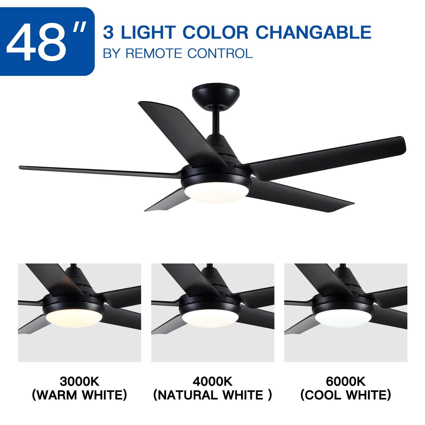 48" Modern Contemporary LED Ceiling Fan with Remote Control