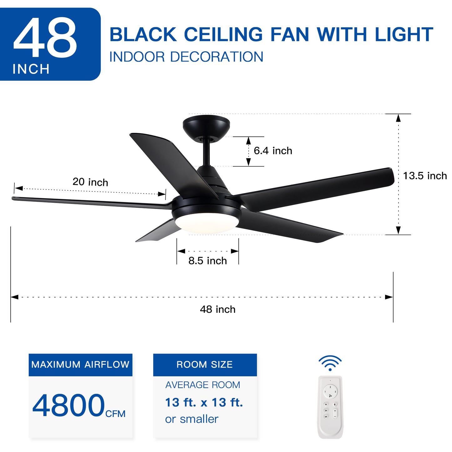 48" Modern Contemporary LED Ceiling Fan with Remote Control