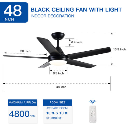 48" Modern Contemporary LED Ceiling Fan with Remote Control