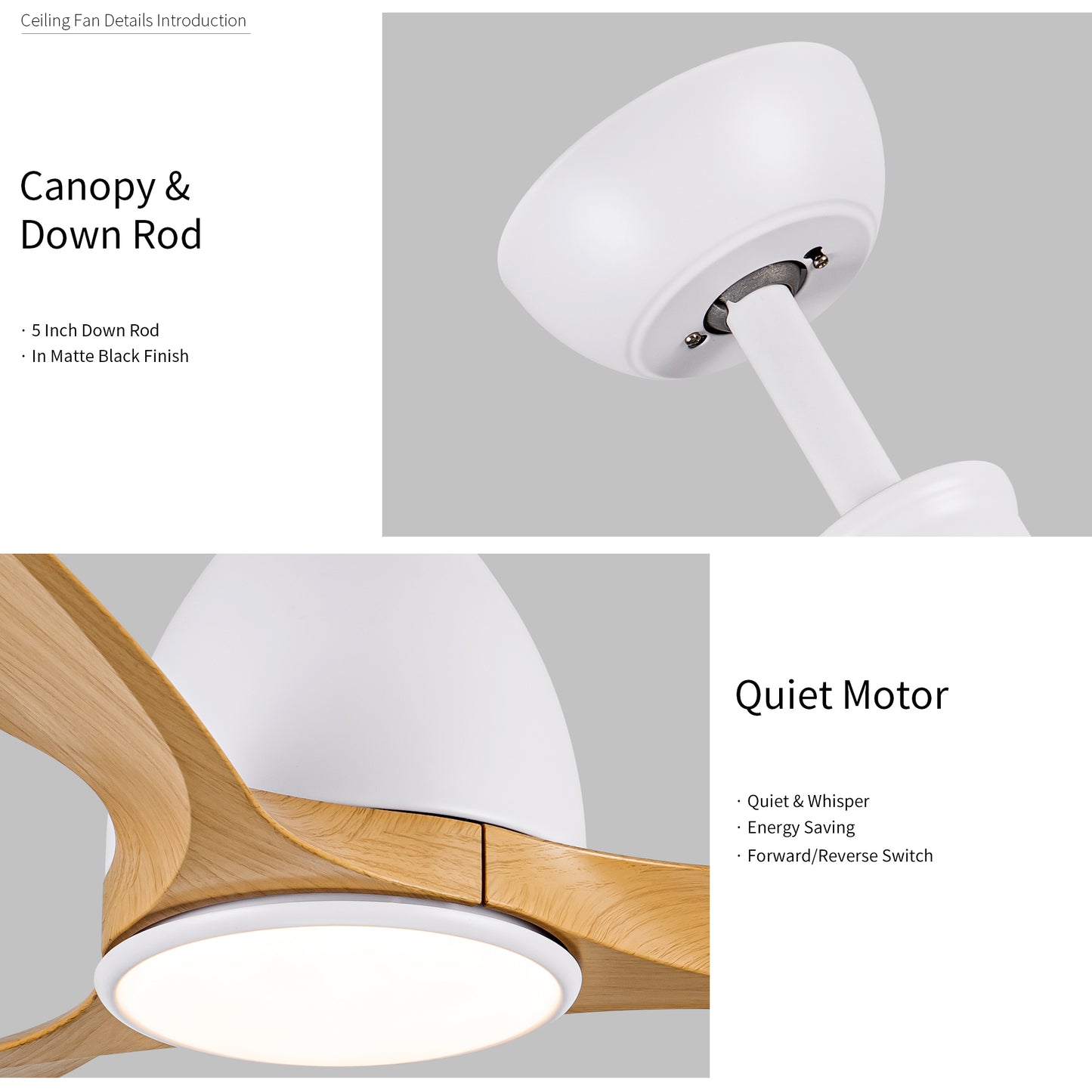 52 inch Indoor Ceiling Fan with Intergrated LED - Matte White with Antique Brown Wood Grain Blade