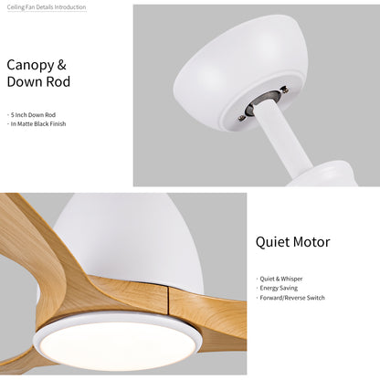 52 inch Indoor Ceiling Fan with Intergrated LED - Matte White with Antique Brown Wood Grain Blade