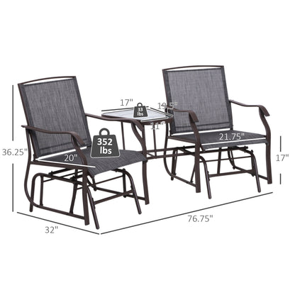 Outsunny Outdoor Glider Chairs with Coffee Table, Patio 2-Seat Rocking Chair Swing Loveseat with Breathable Sling for Backyard, Garden and Porch, Grey