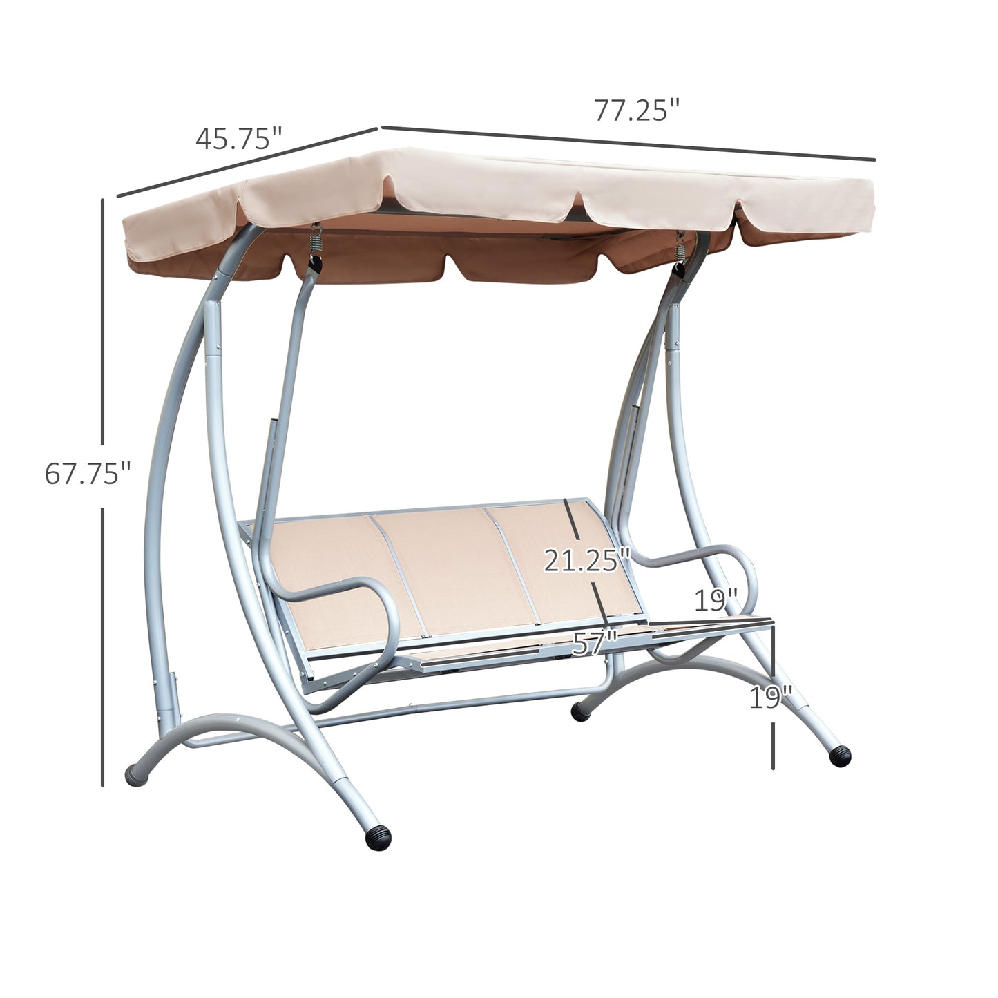Outsunny 3-Seat Outdoor Porch Swing Chair, Patio Swing Glider with Adjustable Canopy, Breathable Seat, and Steel Frame for Garden, Poolside, Backyard, Beige