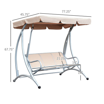 Outsunny 3-Seat Outdoor Porch Swing Chair, Patio Swing Glider with Adjustable Canopy, Breathable Seat, and Steel Frame for Garden, Poolside, Backyard, Beige
