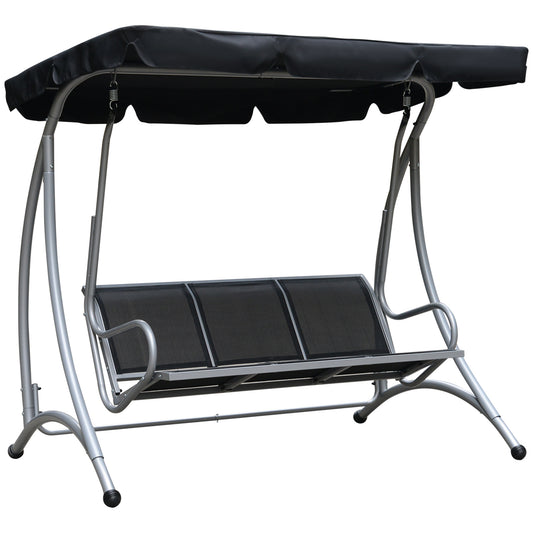 Outsunny 3-Seat Patio Swing Chair, Outdoor Canopy Swing with Stand, Adjustable Shade, Steel Frame for Adults, Garden, Poolside, Black