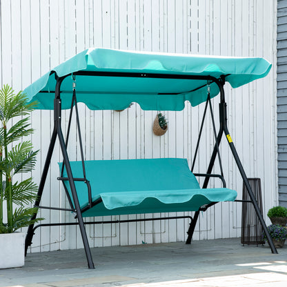 Outsunny Patio Porch Swing Chair with Adjustable Canopy, Seats 3 Adults, Steel Frame, Armrests, Green
