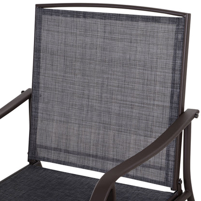 Outsunny 3 Piece Outdoor Glider Chair with Coffee Table Bistro Set, 2 Patio Rocking Swing Chairs with Breathable Sling Fabric, Glass Tabletop, for Backyard, Garden and Porch, Gray