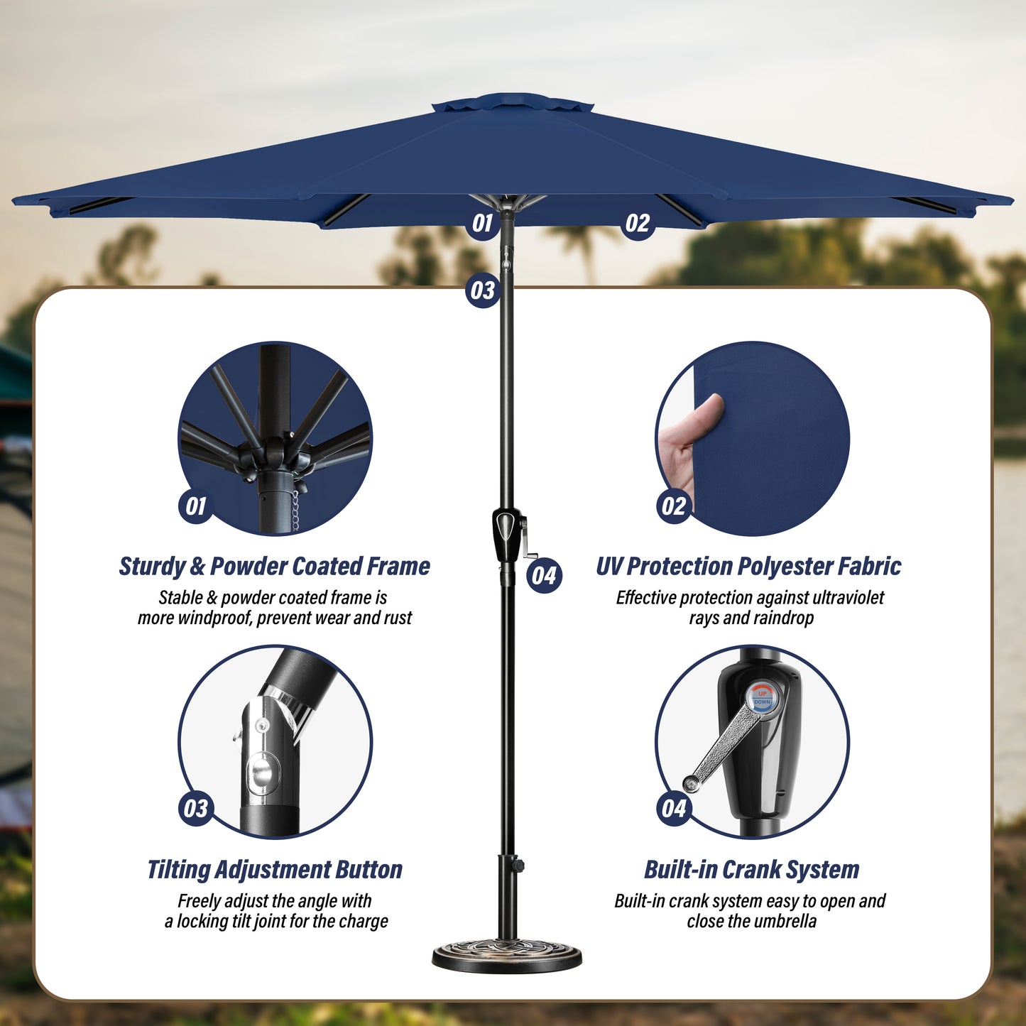 10' Patio Umbrella Outdoor Table Market Yard Umbrella with Push Button Tilt/Crank