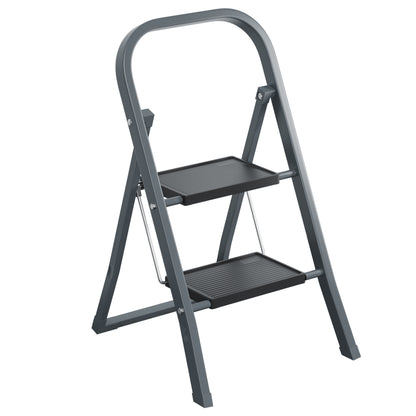2 Step Ladder, Step Stool for Adults, Folding Step Stool with Wide Anti-Slip Pedal, Sturdy Steel Ladder