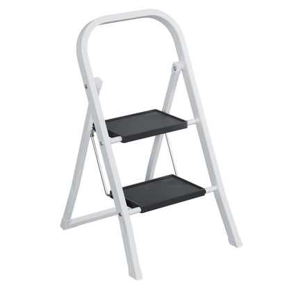 2 Step Ladder, Step Stool for Adults, Folding Step Stool with Wide Anti-Slip Pedal, Sturdy Steel Ladder