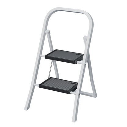 2 Step Ladder, Step Stool for Adults, Folding Step Stool with Wide Anti-Slip Pedal, Sturdy Steel Ladder
