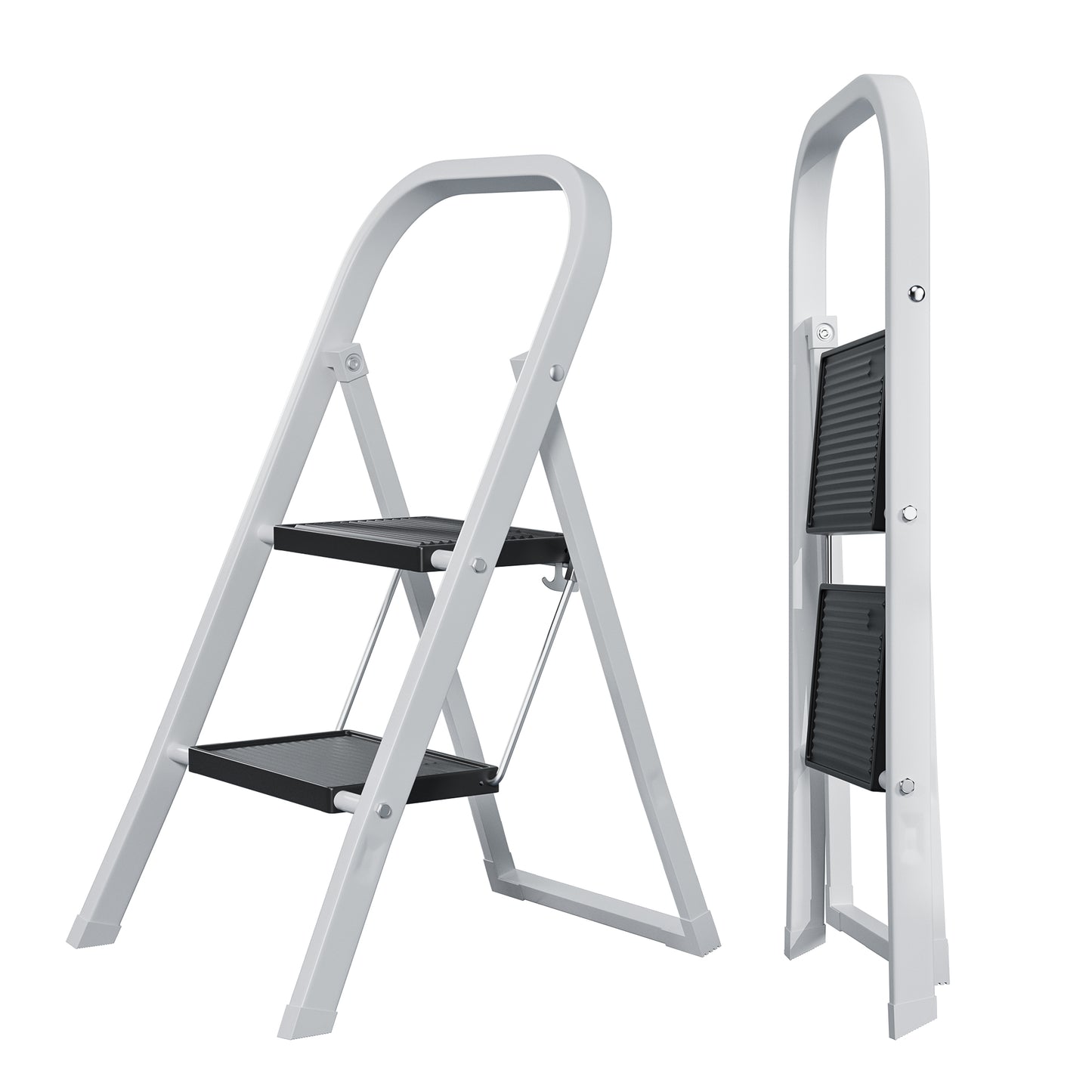 2 Step Ladder, Step Stool for Adults, Folding Step Stool with Wide Anti-Slip Pedal, Sturdy Steel Ladder
