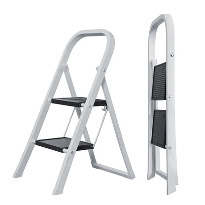 2 Step Ladder, Step Stool for Adults, Folding Step Stool with Wide Anti-Slip Pedal, Sturdy Steel Ladder