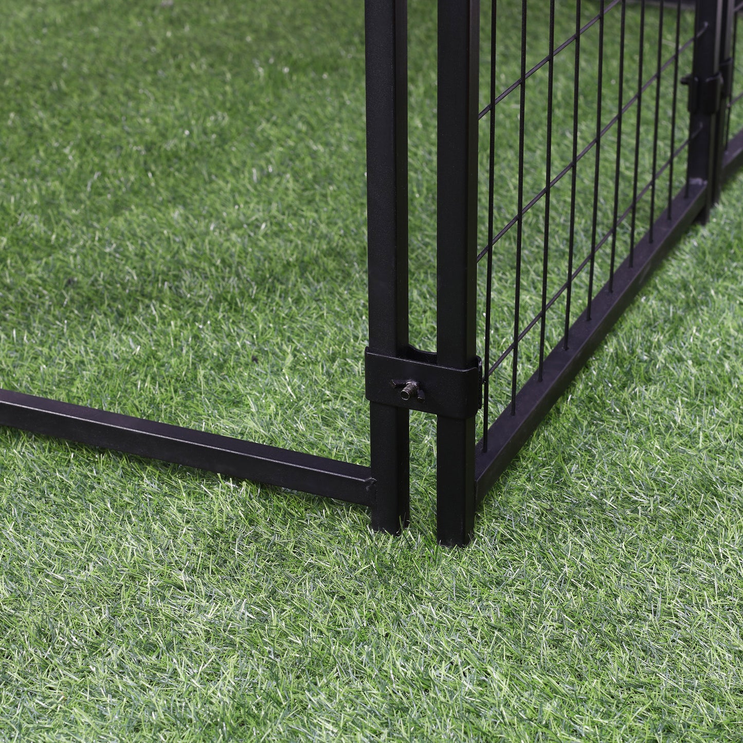 PawHut 5' x 5' x 5' Dog Kennel Outdoor, Walk-in Pet Playpen, Welded Wire Steel Dog Fence with Water-and UV-Resistant Canopy, Jet Black