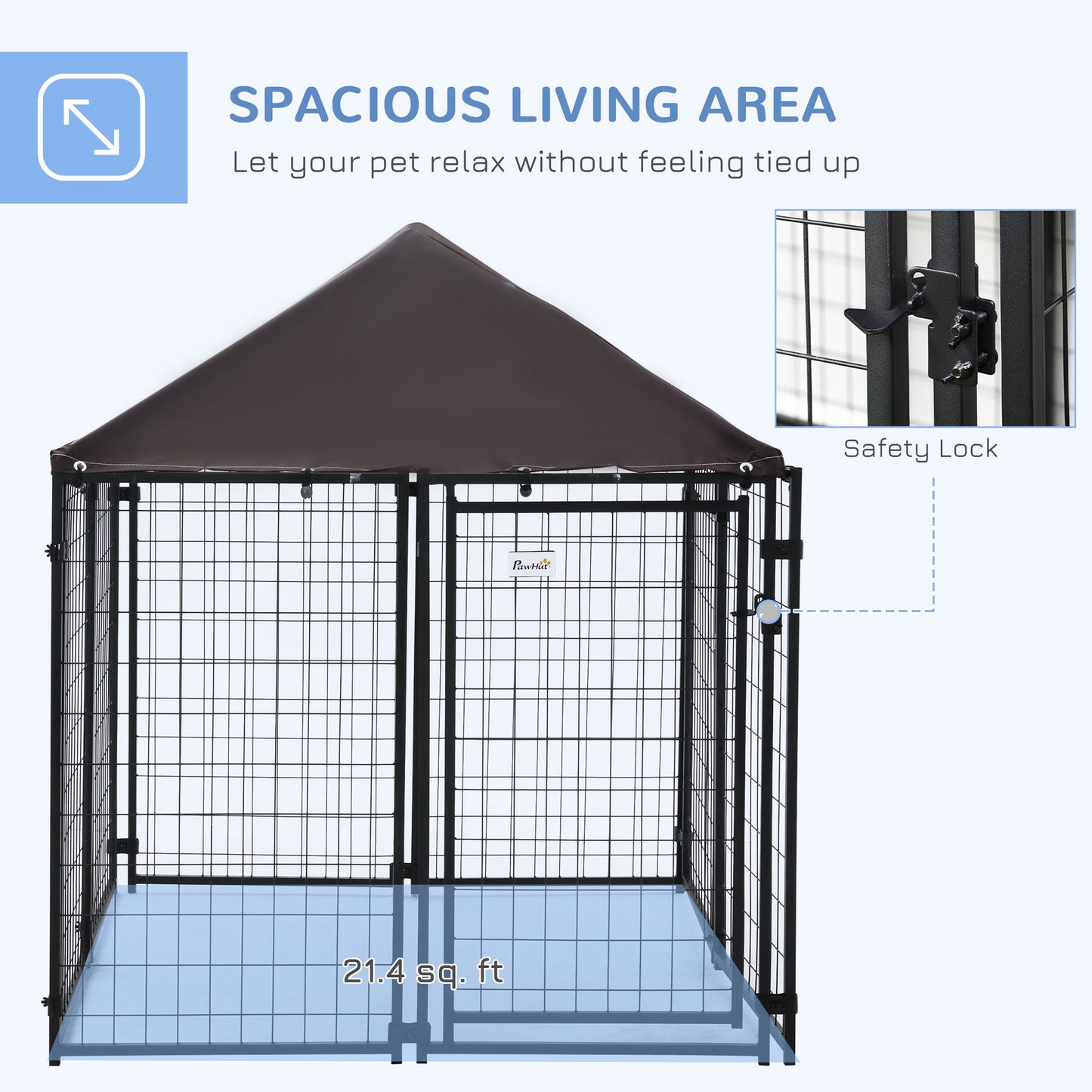 PawHut 5' x 5' x 5' Dog Kennel Outdoor, Walk-in Pet Playpen, Welded Wire Steel Dog Fence with Water-and UV-Resistant Canopy, Jet Black