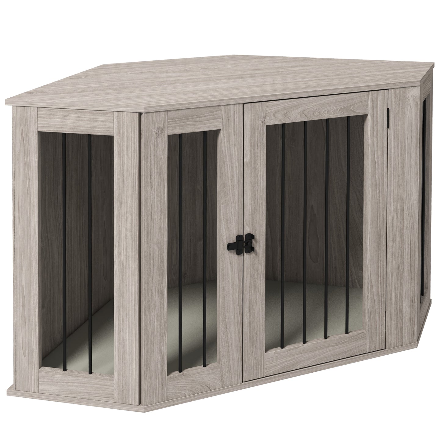 PawHut Corner Dog Crate Furniture, End Table Dog Kennel Furniture with Cushion, Pet Crate for Large-Sized Dog Indoor Use, Walnut Brown