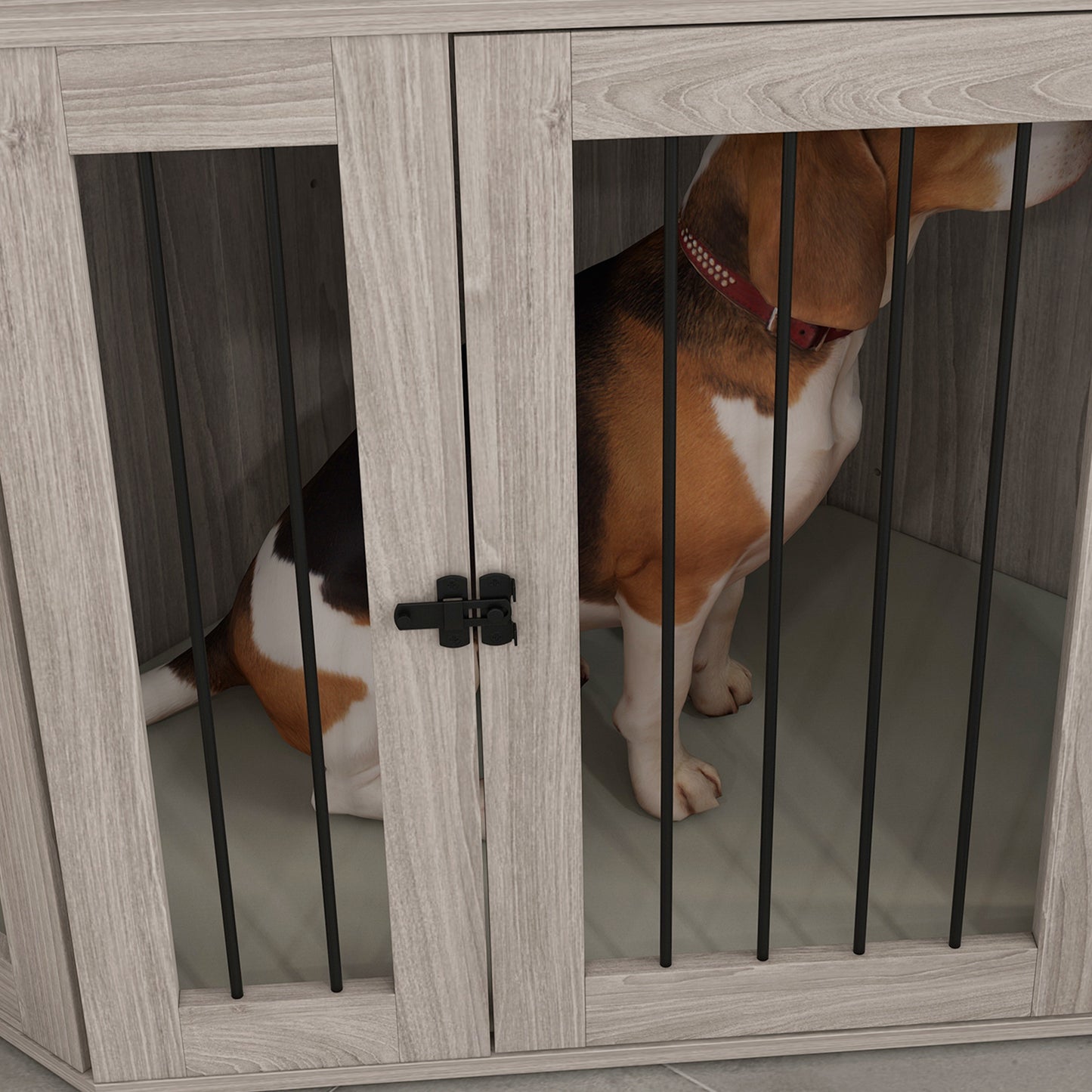 PawHut Corner Dog Crate Furniture, End Table Dog Kennel Furniture with Cushion, Pet Crate for Large-Sized Dog Indoor Use, Walnut Brown