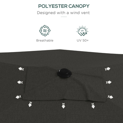 Outsunny 6.5' x 10' Rectangular Market Umbrella, Patio Outdoor Table Umbrella with Crank and Push Button Tilt, Dark Gray