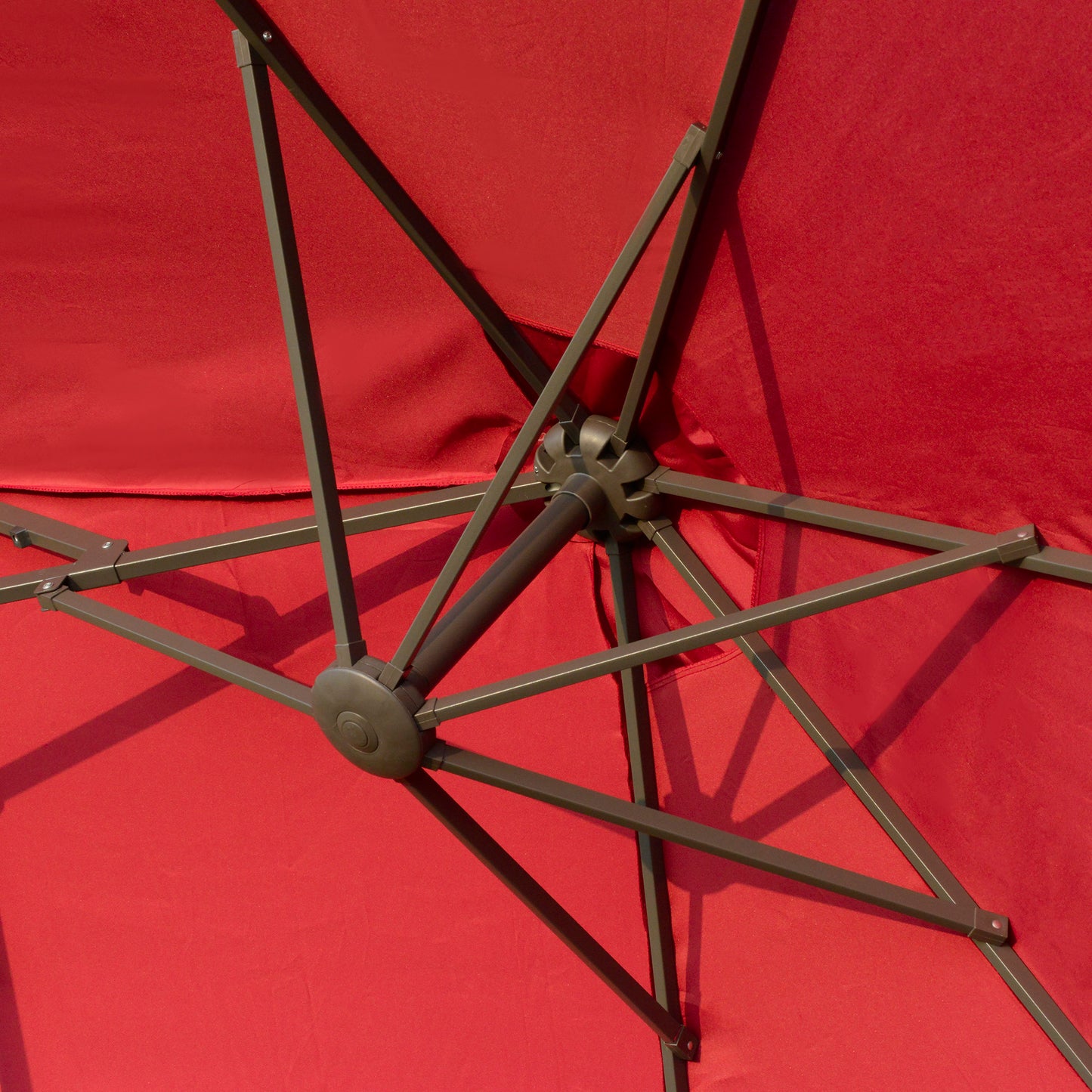 Outsunny Patio Umbrella 15' Steel Rectangular Outdoor Double Sided Market with base, Sun Protection & Easy Crank for Deck Pool Patio, Wine Red