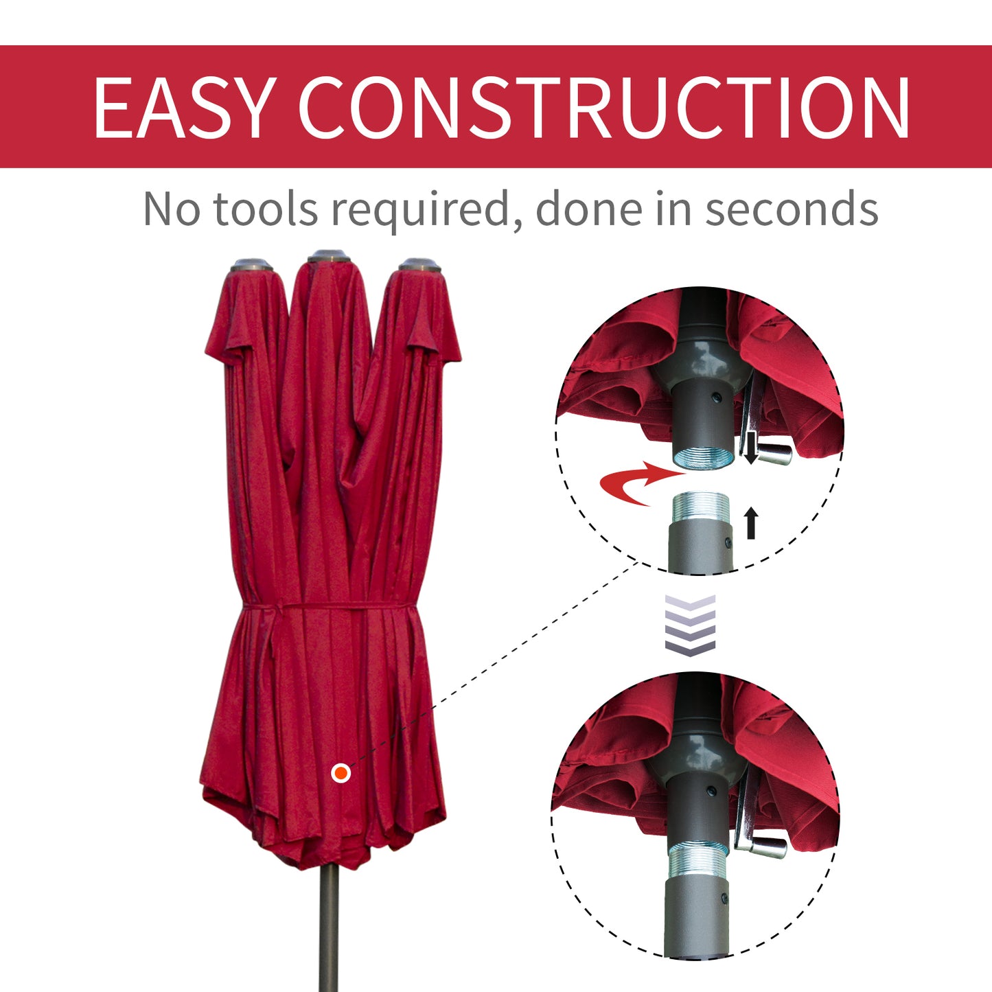 Outsunny Patio Umbrella 15' Steel Rectangular Outdoor Double Sided Market with base, Sun Protection & Easy Crank for Deck Pool Patio, Wine Red