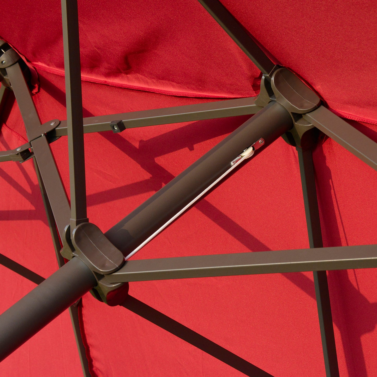 Outsunny Patio Umbrella 15' Steel Rectangular Outdoor Double Sided Market with base, Sun Protection & Easy Crank for Deck Pool Patio, Wine Red