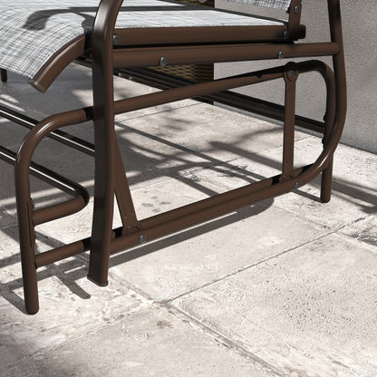 Outsunny 2 Person Outdoor Glider Bench, Patio Swing Glider Chair Loveseat with Breathable Mesh, Table, Steel Frame for Garden, Backyard, Porch, Gray