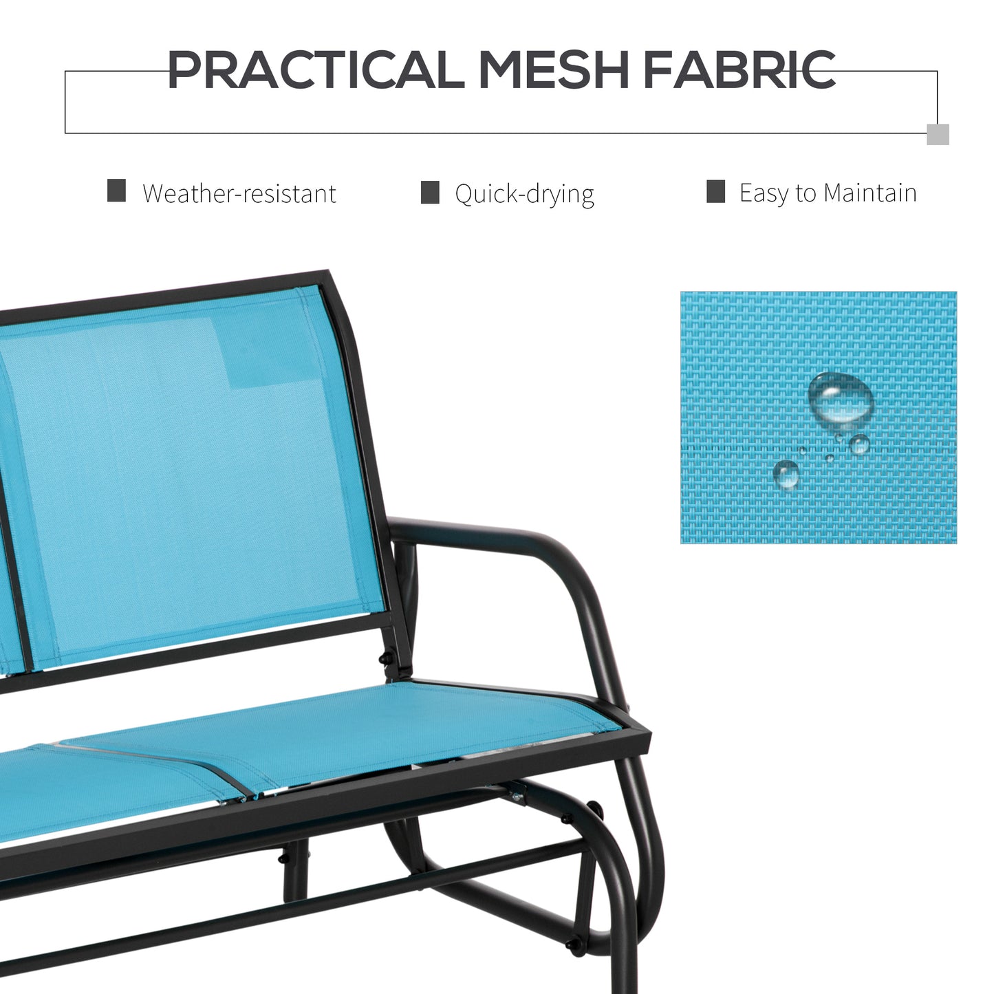 Outsunny 2-Person Outdoor Glider Bench, Patio Double Swing Rocking Chair Loveseat w/ Powder Coated Steel Frame for Backyard Garden Porch, Blue