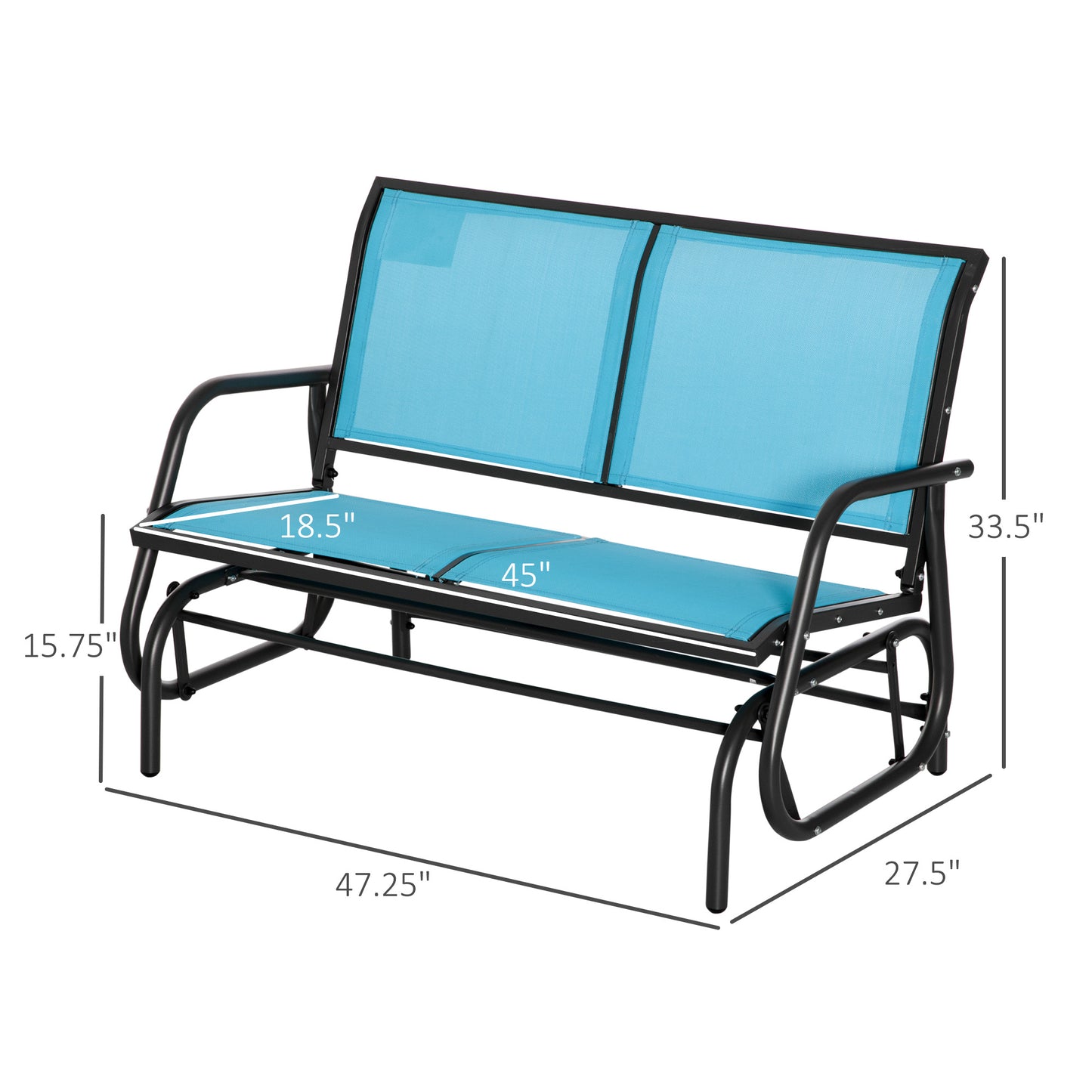 Outsunny 2-Person Outdoor Glider Bench, Patio Double Swing Rocking Chair Loveseat w/ Powder Coated Steel Frame for Backyard Garden Porch, Blue