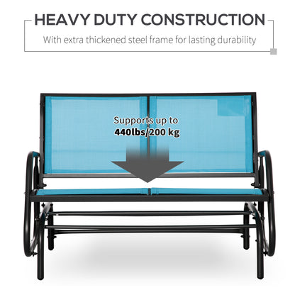 Outsunny 2-Person Outdoor Glider Bench, Patio Double Swing Rocking Chair Loveseat w/ Powder Coated Steel Frame for Backyard Garden Porch, Blue