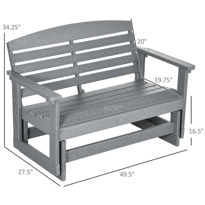 Outsunny 2-Person Outdoor Glider Bench Patio Double Swing Rocking Chair Loveseat w/ Slatted HDPE Frame for Backyard Garden Porch, Light Gray