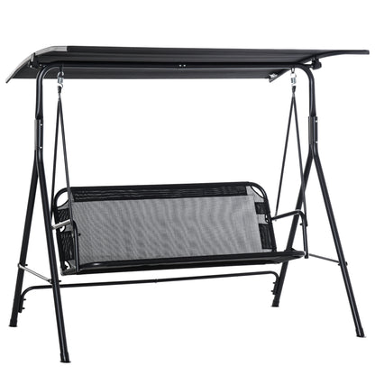 Outsunny Patio Swing Chair with Canopy, Seats 2 Adults Loveseat Bench with Adjustable Tilt Canopy, Armrests, A-Frame Steel, Breathable Mesh for Backyard, Garden, Black