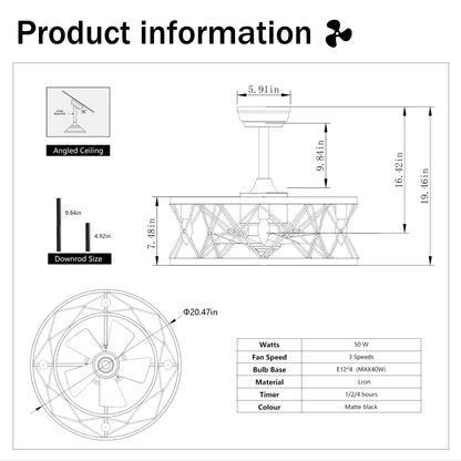 Ceiling fan AC motor low noise small ceiling fan Modern Enclosed Reversible Motor Ceiling Fan For Farmhouse, Bedroom Living Room bedroom