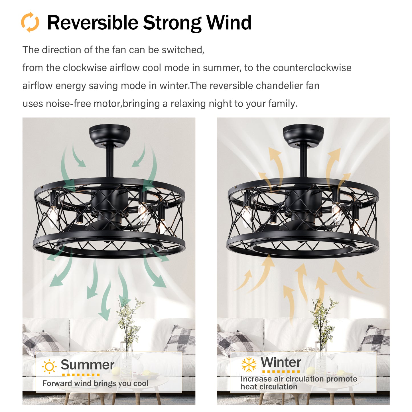 Ceiling fan AC motor low noise small ceiling fan Modern Enclosed Reversible Motor Ceiling Fan For Farmhouse, Bedroom Living Room bedroom