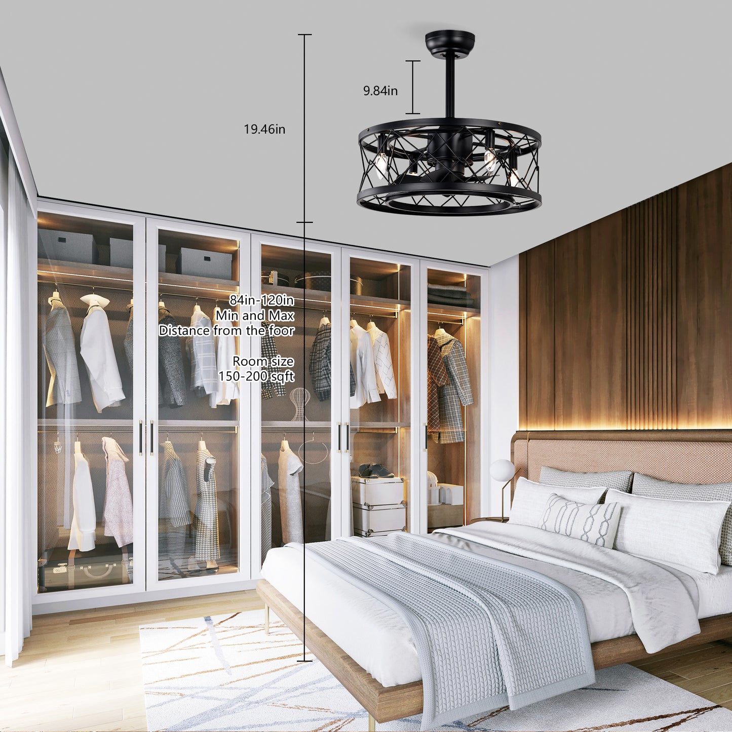 Ceiling fan AC motor low noise small ceiling fan Modern Enclosed Reversible Motor Ceiling Fan For Farmhouse, Bedroom Living Room bedroom