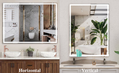 48x36 inch LED Bathroom Vanity Mirror Wall Mounted Adjustable White/Warm/Natural Lights Anti-Fog Touch Switch with Memory Modern Smart Large Bathroom Mirrors