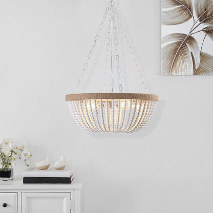 22" Bohemian Wood Beaded Pendant Chandelier – Elegant Light Fixture for Living Room, Dining Room, or Bedroom, Modern and Stylish Ceiling Light (Bulb Not Included)