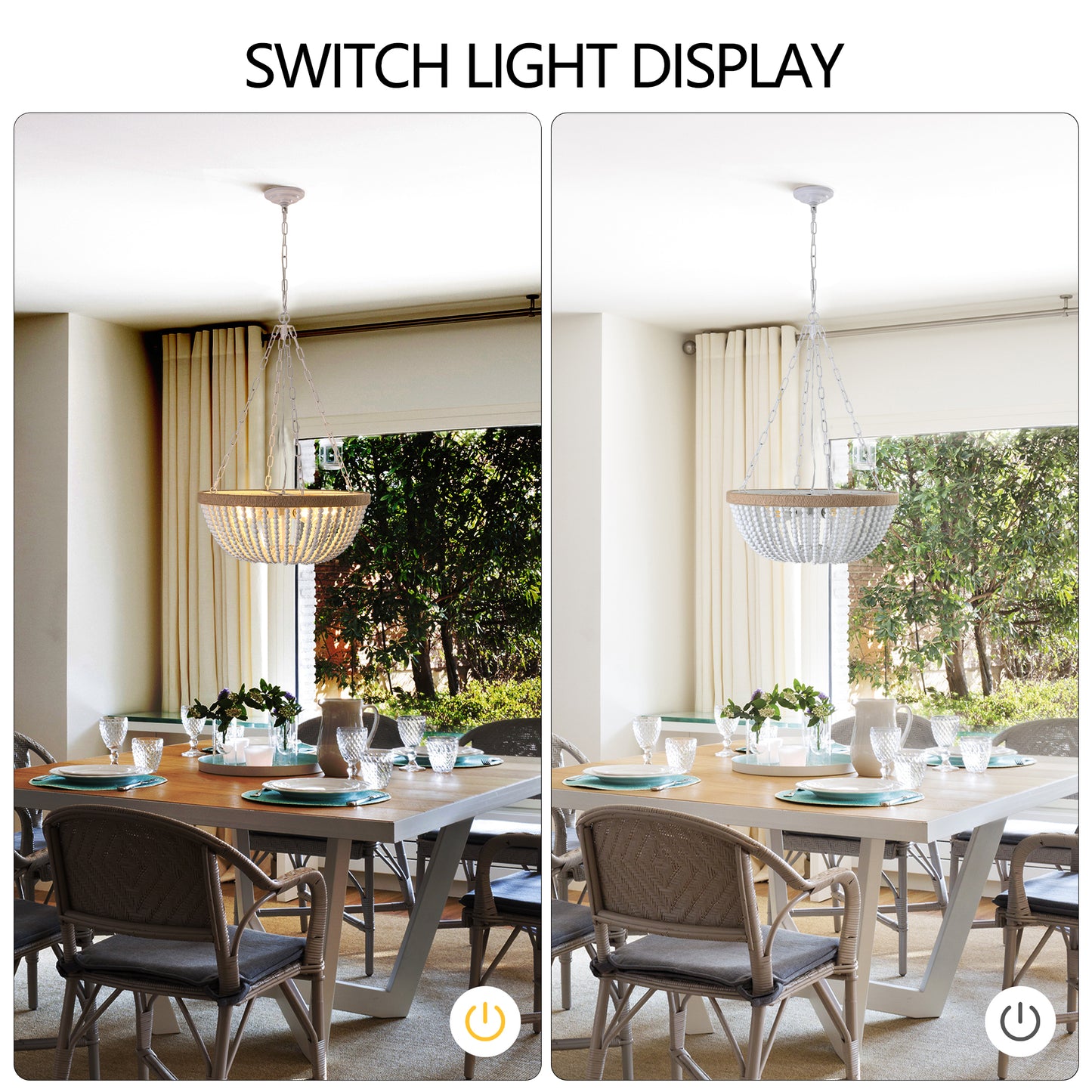 22" Bohemian Wood Beaded Pendant Chandelier – Elegant Light Fixture for Living Room, Dining Room, or Bedroom, Modern and Stylish Ceiling Light (Bulb Not Included)