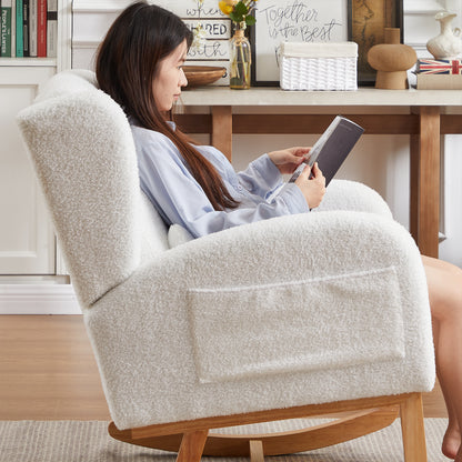 27.2"W Modern Accent High Backrest Living Room Lounge Arm Rocking Chair, Two Side Pocket