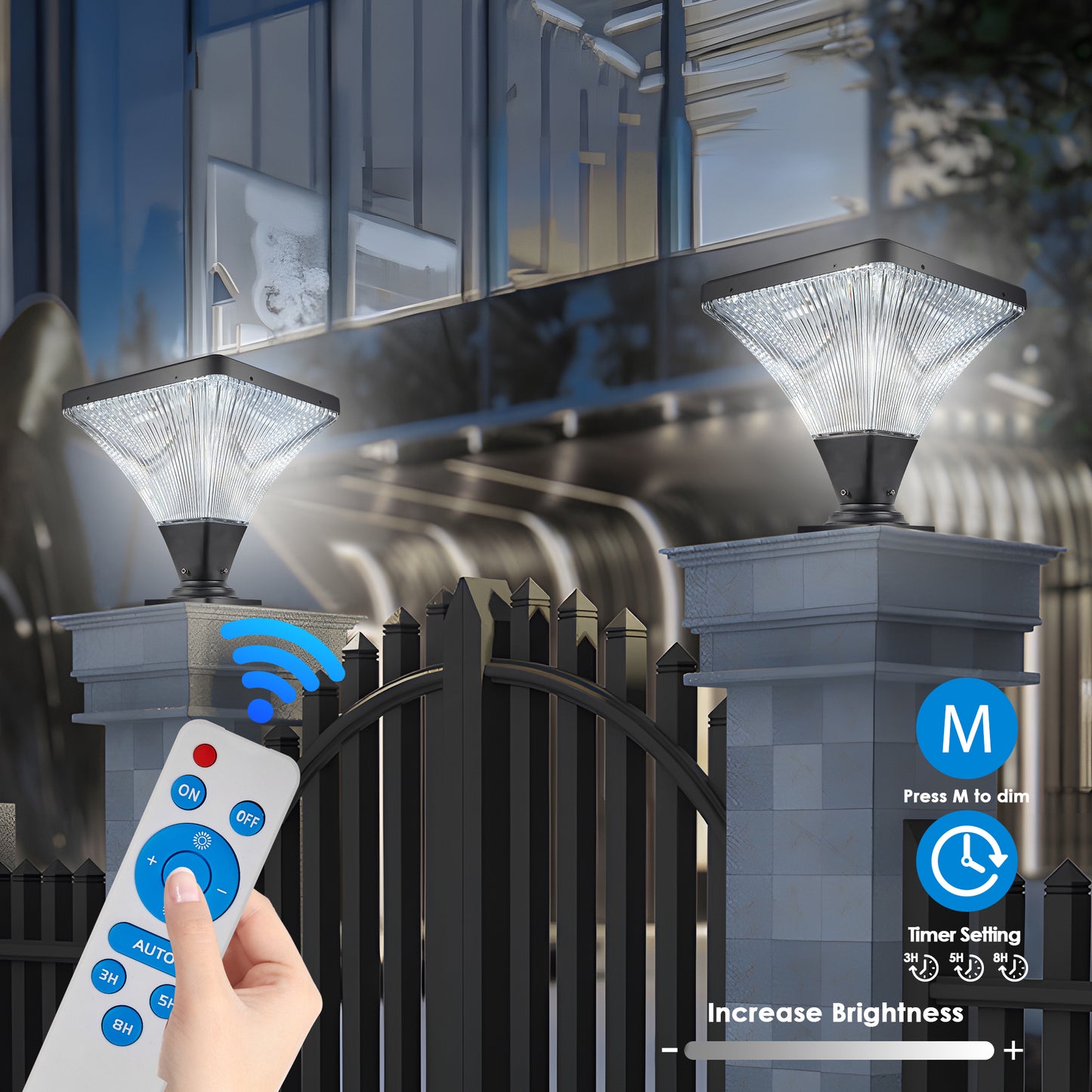 15" Black Outdoor Post Light - LED with Remote Control, Dimmable, Timer Function, Weatherproof for Yard, Garden, Pathway (1-Pack)