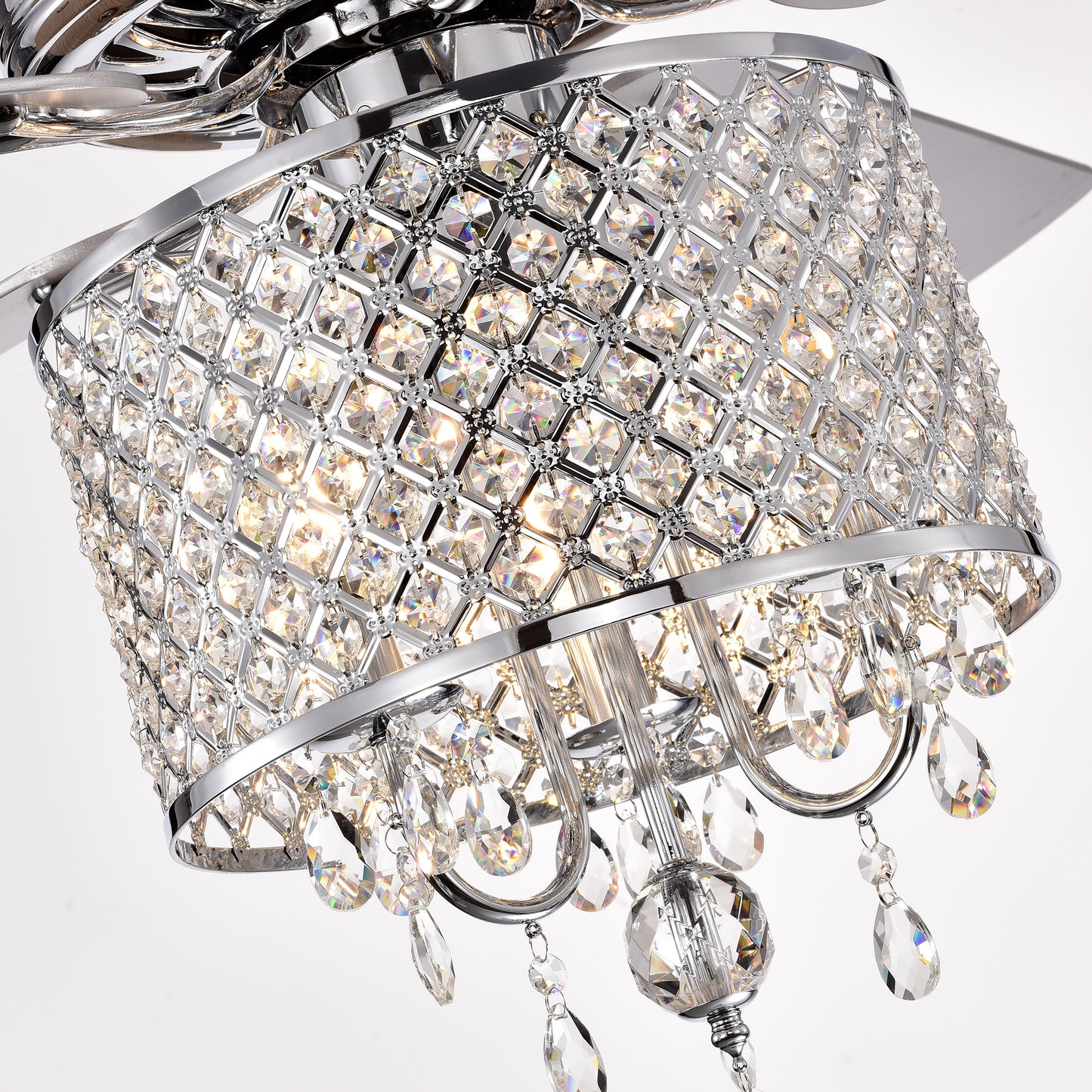 52'' Classical Crystal Ceiling Fan Lamp 3 Speed Hand Pull Chain (High, Mid, Low), 5 Reversible Blades for Living Room, Dining Room, Bedroom, Family Room, Chrome ,3PCS*E12 (NO Include Bulb )