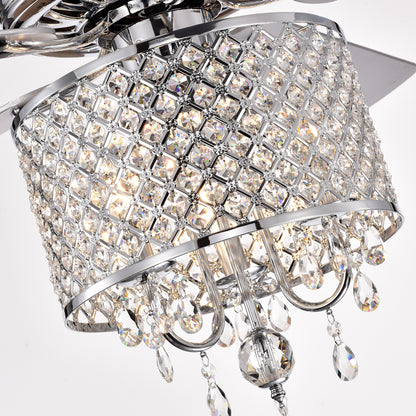 52'' Classical Crystal Ceiling Fan Lamp 3 Speed Hand Pull Chain (High, Mid, Low), 5 Reversible Blades for Living Room, Dining Room, Bedroom, Family Room, Chrome ,3PCS*E12 (NO Include Bulb )