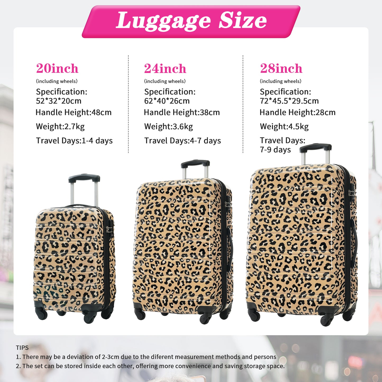 Hardshell Luggage Sets 3 pcs Spinner Suitcase with TSA Lock Lightweight-20"+24"+28" Luggages