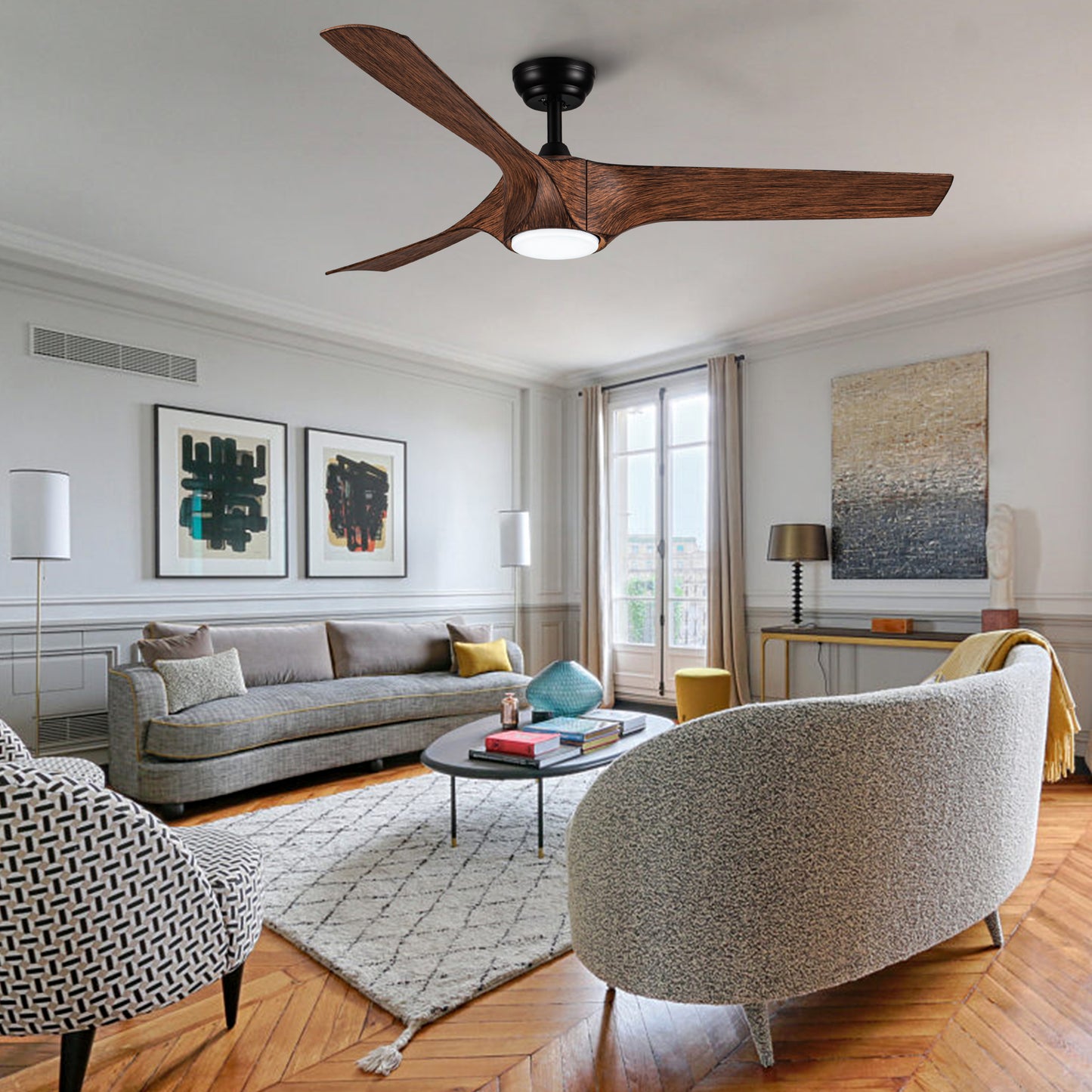 56 In.Intergrated LED Ceiling Fan with Brown Wood Grain ABS Blade