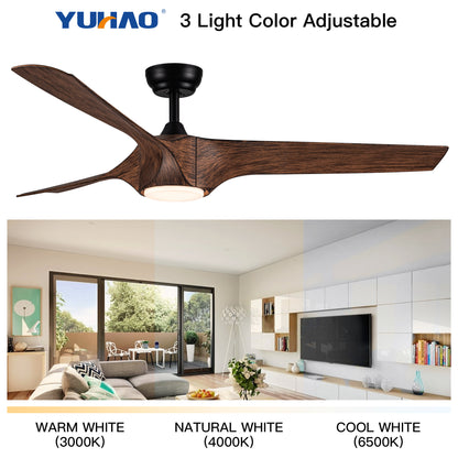56 In.Intergrated LED Ceiling Fan with Brown Wood Grain ABS Blade